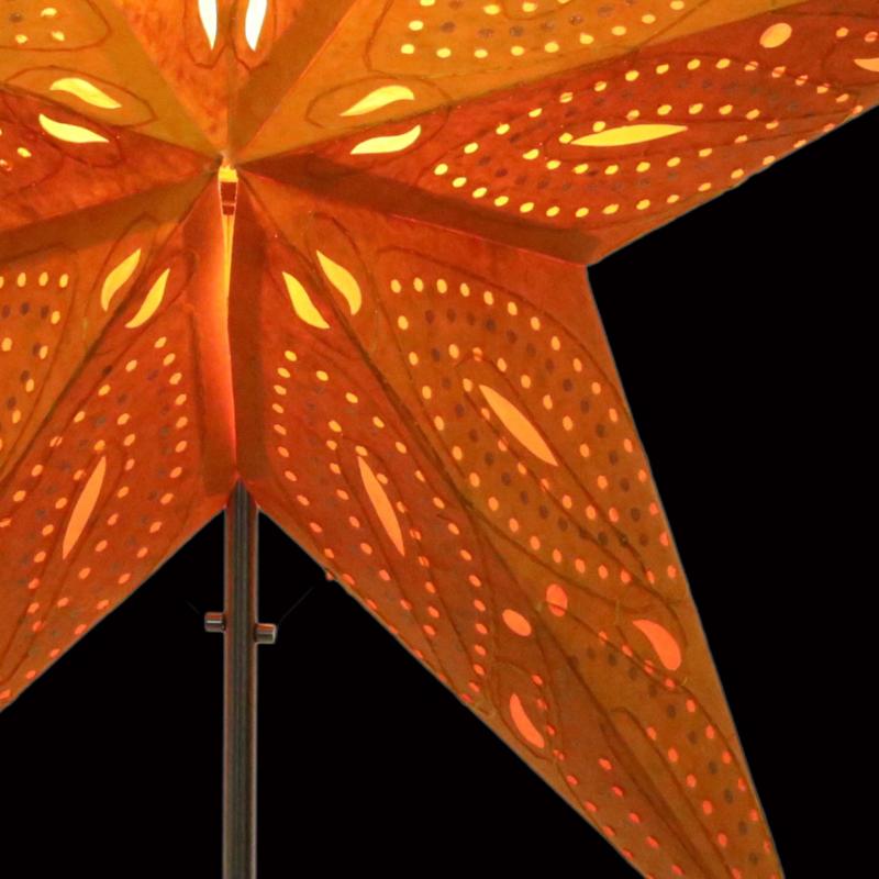 Siddharta Batik Glitter/Orange - Faltbarer Leuchtstern, Weihnachtsstern aus Papier mit 5 Zacken, 60 cm